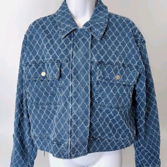 Marled Blue Geometric Jean Jacket